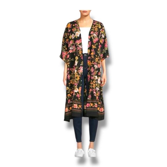 Time and Tru Women’s Oversize Longline Open Front Floral Print Kimono, L/XL - Picture 13 of 14